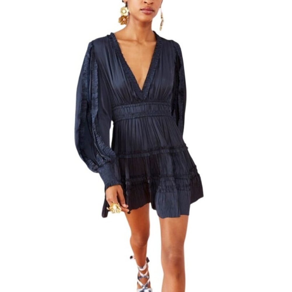 Ulla Johnson Gemma Plissé Mini Dress Midnight,  Size 4 NWT $575